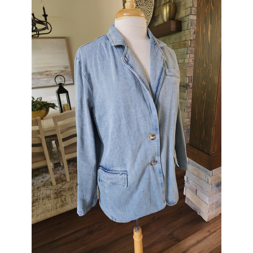 Entro Boutique Womens Light Wash Denim Blazer Jacket Size M‎ 100% Cotton Blue - Picture 3 of 9